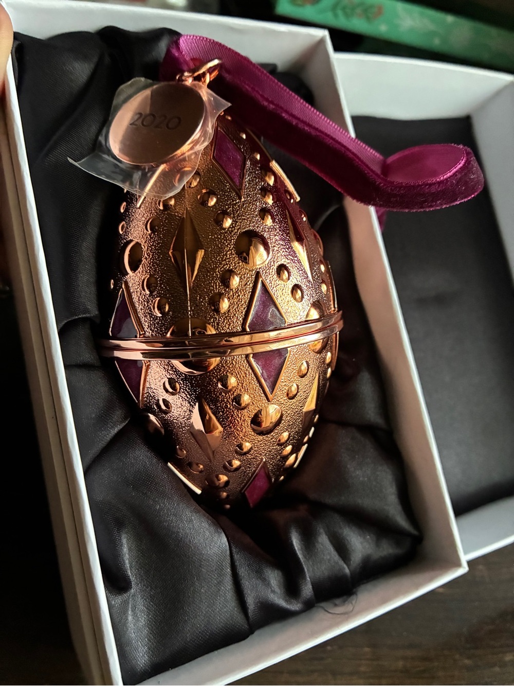 Pandora Rose Gold Egg Ornament with Plum Accents 2020